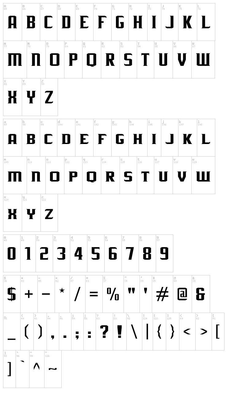J-LOG Rebellion Serif font map